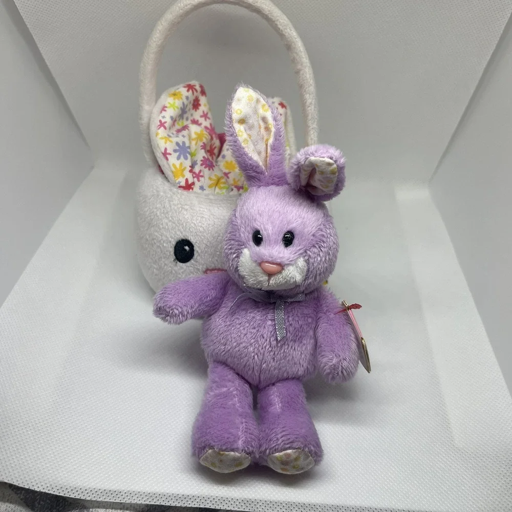 Rare Build A Bear Plush Bunny Rabbit Easter‎ Basket 6 in Tall White Floral Ears